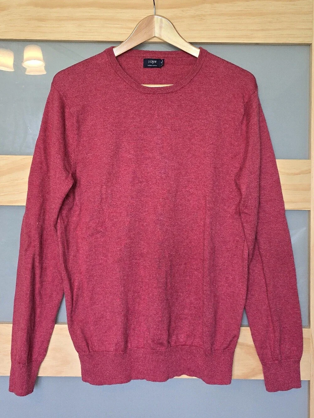 J. Crew Men’s Crewneck Merino Wool/Cotton Blend Sweater. Heathered Burgundy Red.